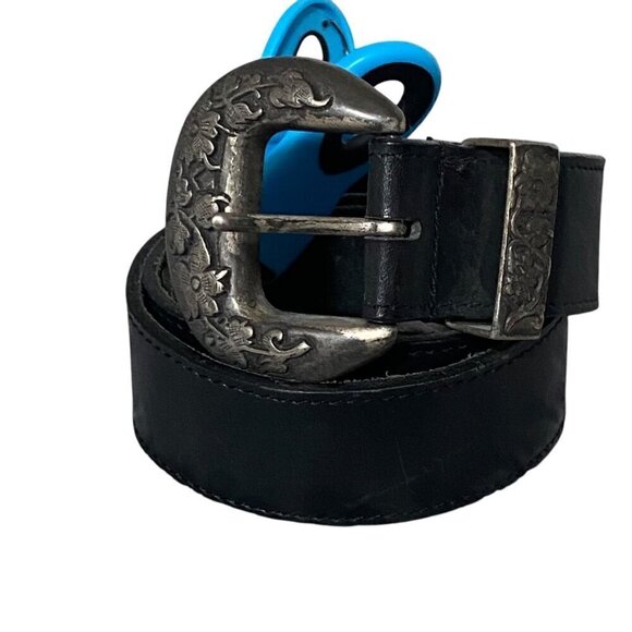 Vintage Express Leather Pewter Buckle Belt in Black - Picture 1 of 4